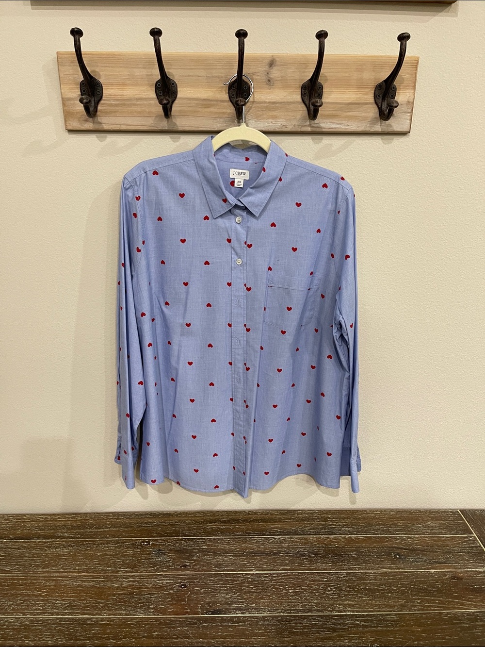 J. Crew Denim Chambray / Red Heart Button-Down Blouse 2X